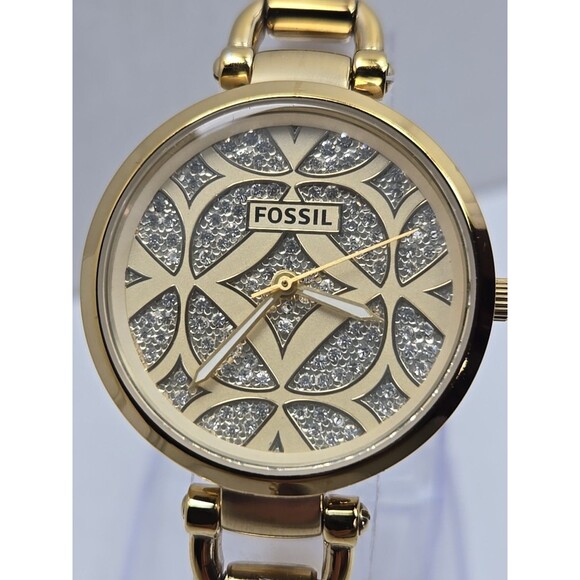 Fossil Georgia ES3293 Womens Gold Tone Crystal Dial Bracelet Watch New Battery - Picture 4 of 11